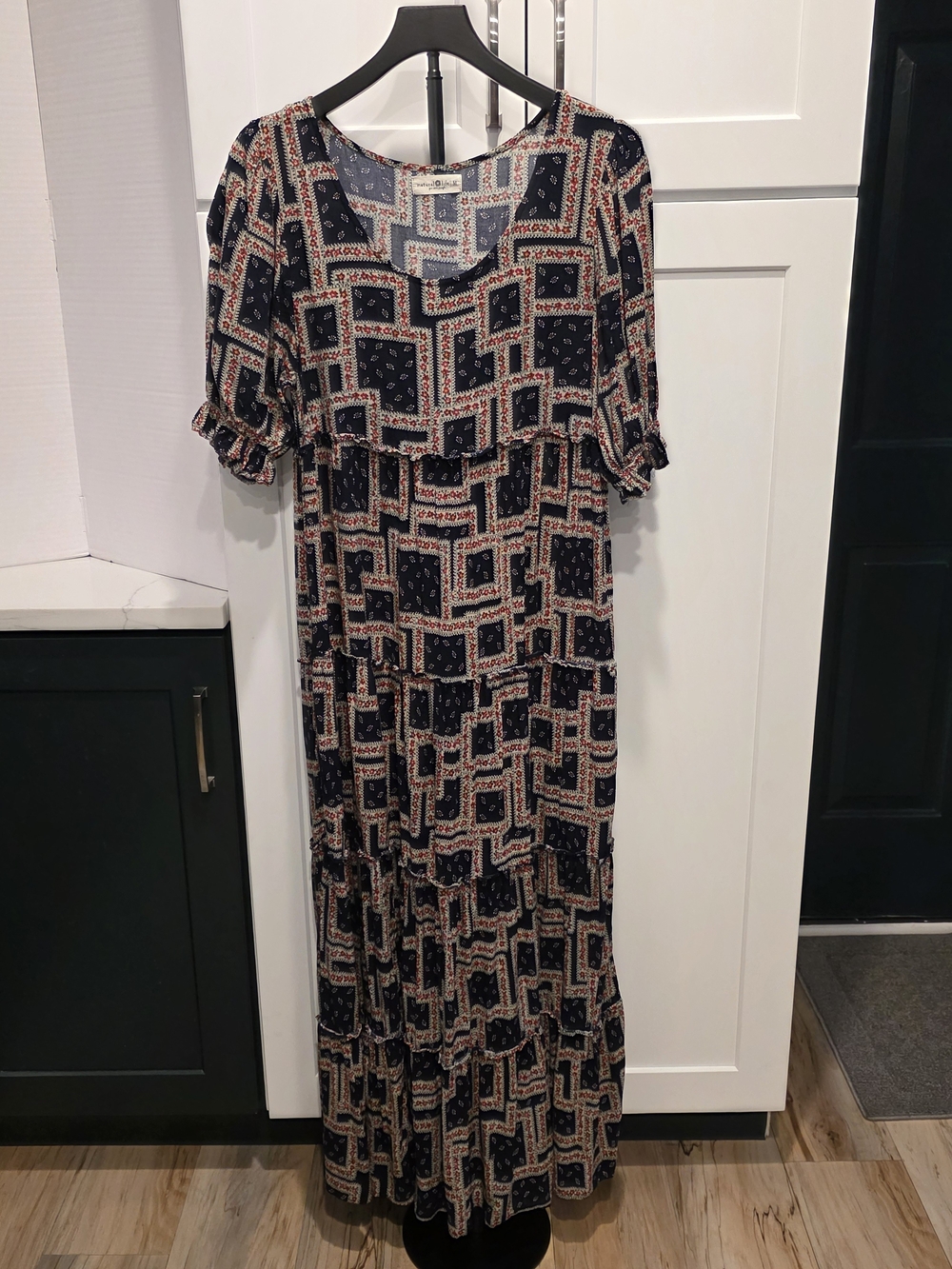 NATURAL LIFE Navy Cream and Rust Patchwork Maxi Dress